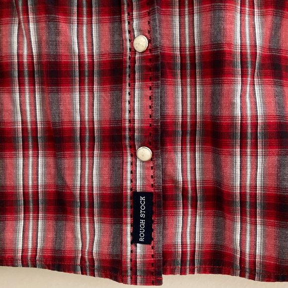 Red Plaid Rough Stock Western Shirt with Pearl Snap Buttons - Picture 6 of 6